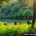 Home 17 생물다양성 보전 전문가 업무 사례 - A detailed and vibrant forest scene in a lush Bengali landscape, showing local researchers in light ...