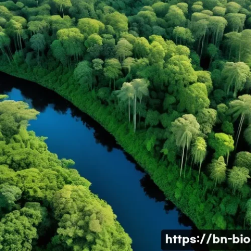 생물다양성 보전 분야 최신 트렌드 - A detailed aerial view of a dense tropical forest in Bangladesh captured by a drone, showing diverse...